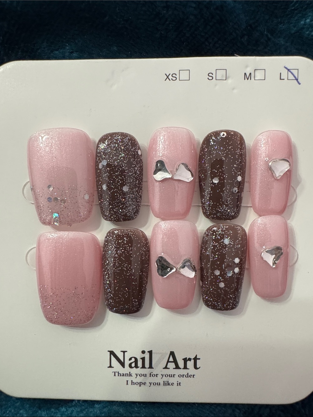 Pink & Brown Glitter Press-On Nails